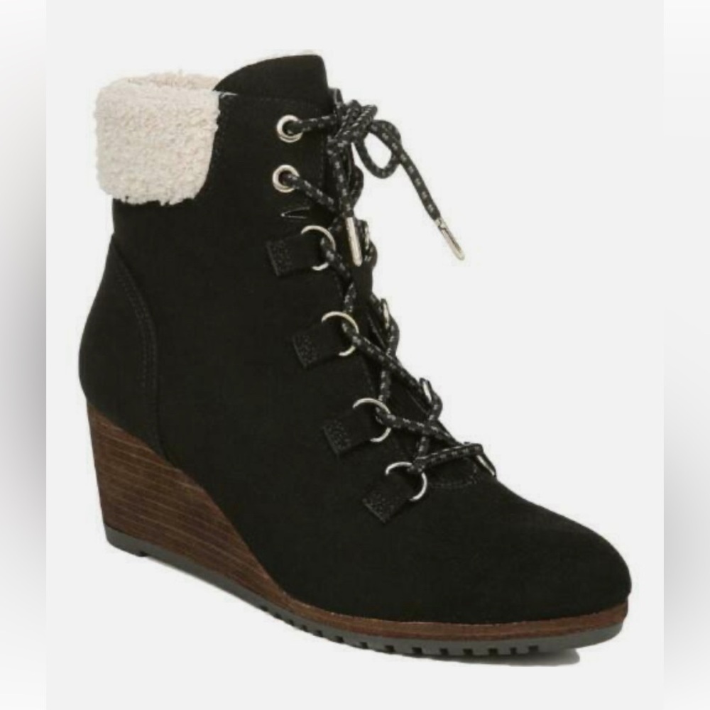 DR SCHOLL’S CHARMER SIZE 11 BLACK COZY CUTE WEDGE BOOT NEW